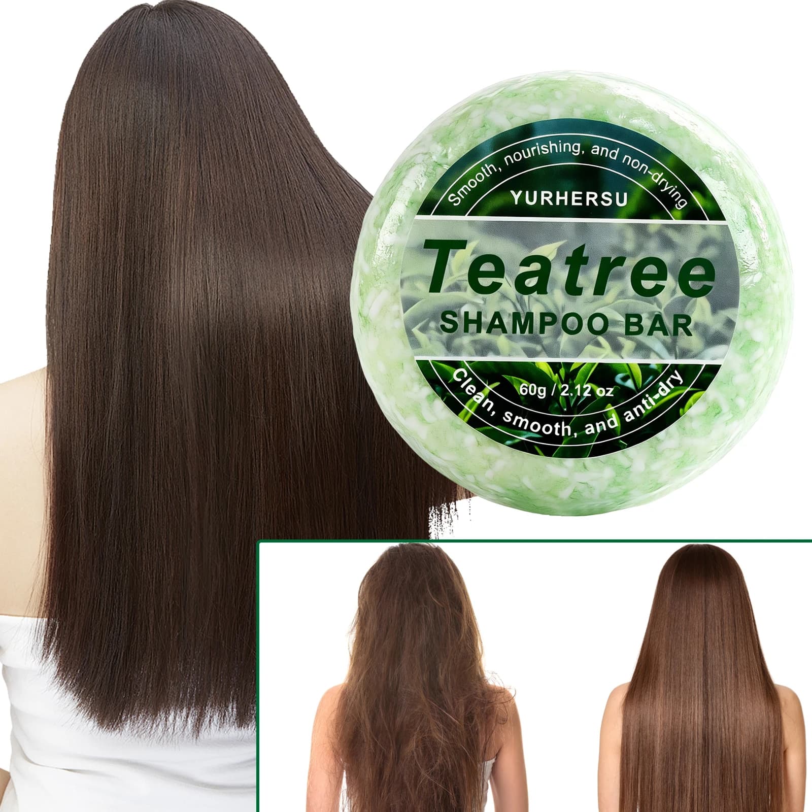 Shampoo Solido Naturale all'Olio di Tea Tree, Controllo Oleosità, Antiforfora, Rinfrescante, Detergente per il Cuoio Capelluto, Sapone Solido per Capelli Grassi e con Forfora