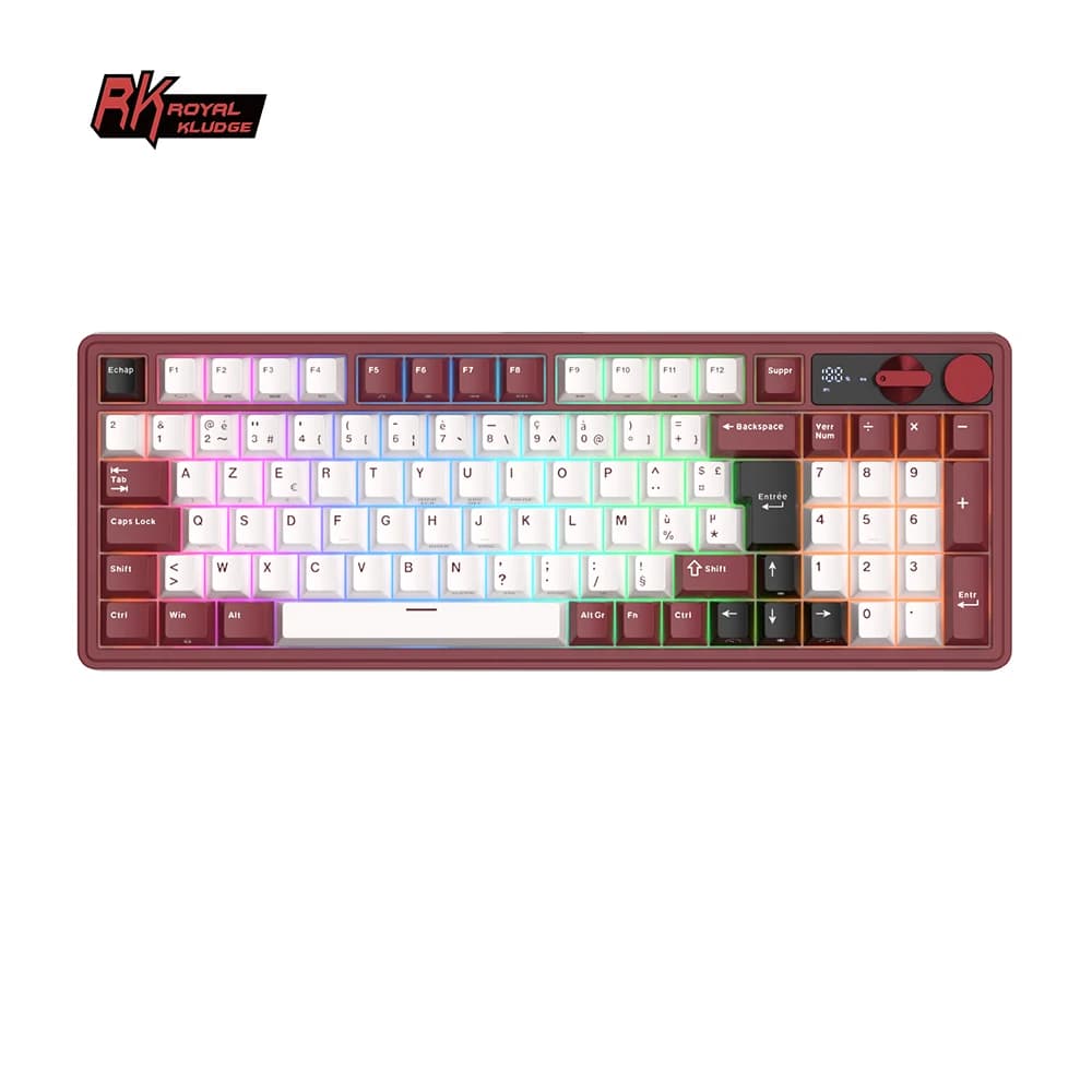 ROYAL KLUDGE M100 French Gamer Keyboard 96% PBT Keycap RGB 8000mAh BT5.0/2.4G/USB Wireless Mechanical Keyboard Screen Dual Knobs