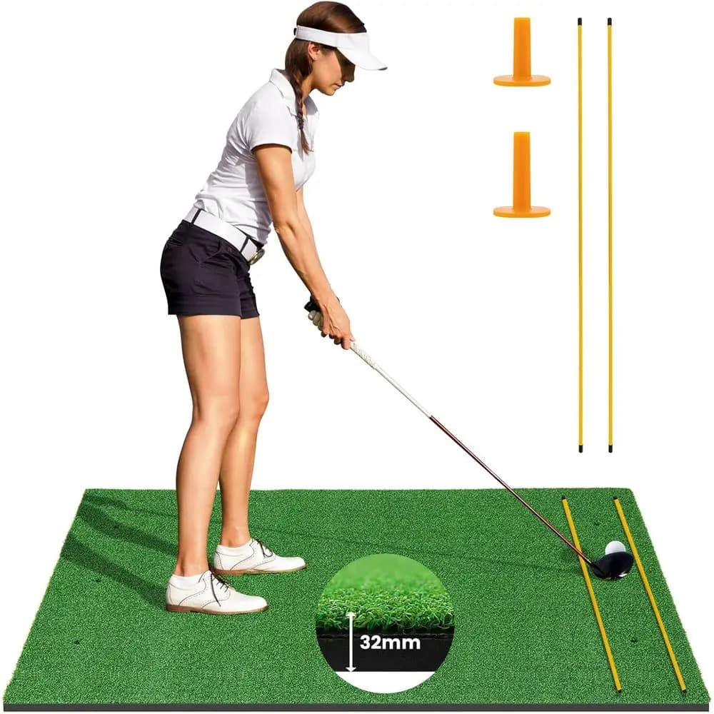 Tappetino Portatile per Pratica di Golf con 2 Mazze e 2 Tee, Adatto per Allenamento Indoor e Outdoor