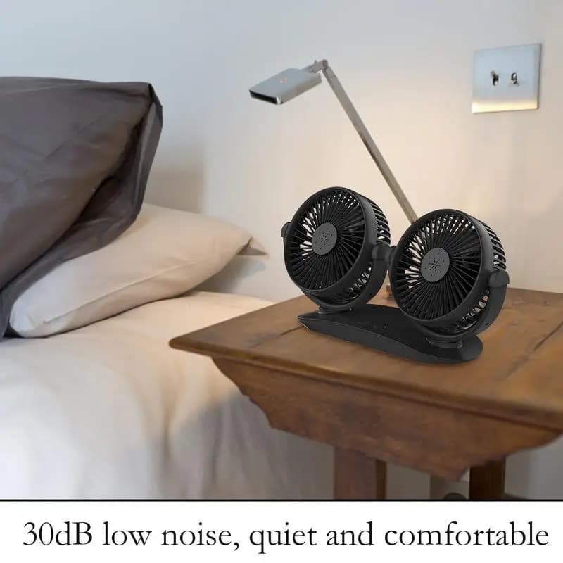 Ventilatore elettrico per auto Ventilatore elettrico per auto a doppia testa Rotazione a 360 gradi Vento forte Dispositivo di raffreddamento a basso rumore Accessori per cruscotto