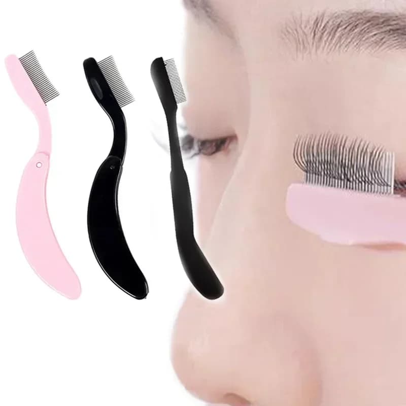 Foldable Metal Eyelash Comb Portable Steel Needle Lash Separator Brush Plastic Handle for Mascara Clumping Removal Makeup Tool