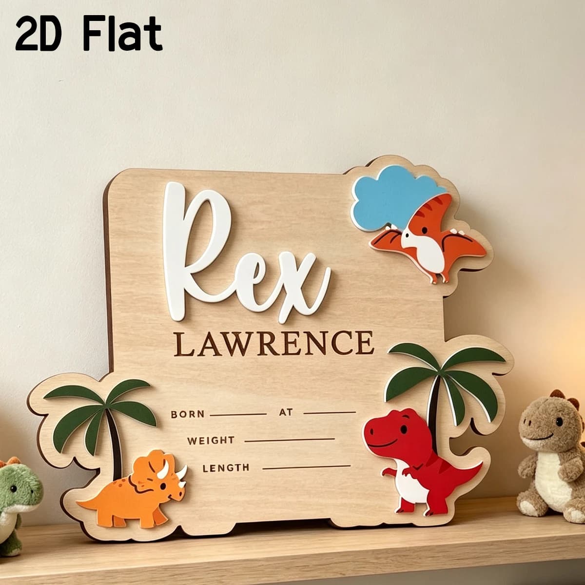Personalized Dinosaur Wooden Birth Announcement Sign Custom Baby Name Plaque Newborn Photo Prop Nursery Decor Baby Shower Gift
