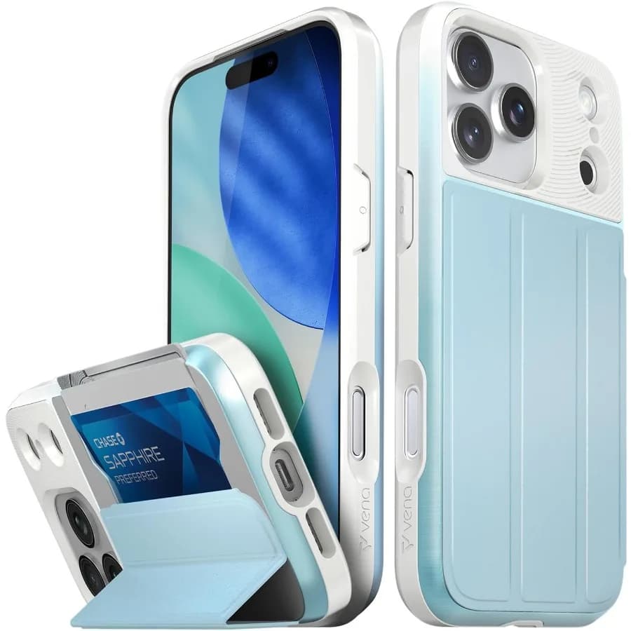 vCommute per iPhone 17 Pro Max Custodia a portafoglio con protezione anticaduta di grado militare Custodia in pelle con slot per carte