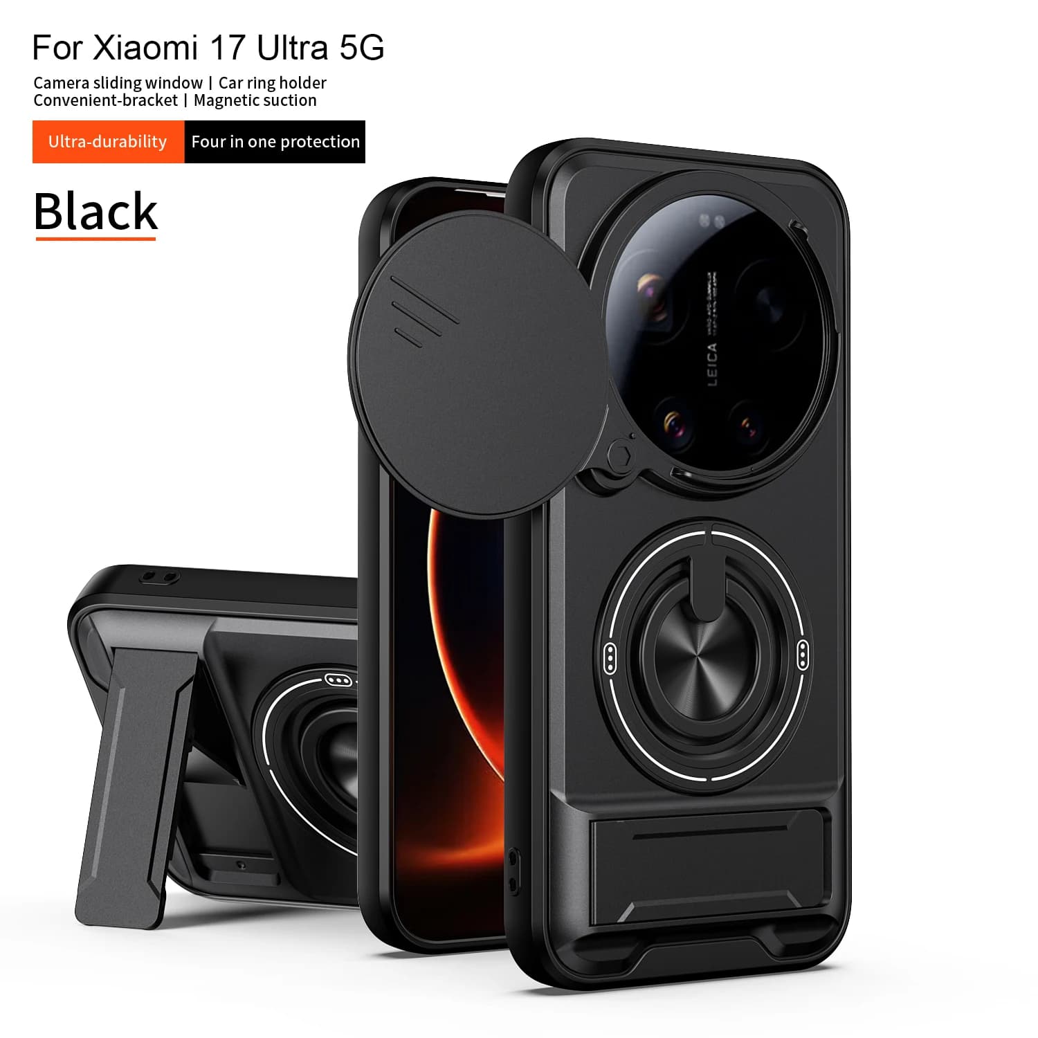 Custodia per Xiaomi 17 Ultra con supporto magnetico e protezione scorrevole per fotocamera, antiurto, per Xiaomi 17 Ultra 5G