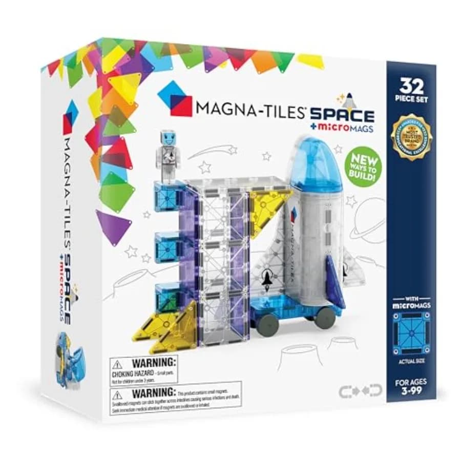 Set di Costruzioni Magnetiche Magna-Tiles Space da 32 Pezzi, il Marchio Originale di Costruzioni Magnetiche