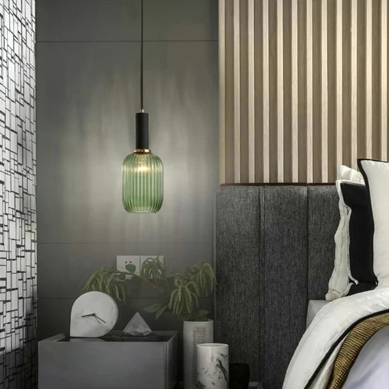 Lampada a sospensione Lampada a sospensione in vetro a strisce colorate nordiche Comodini Tavolini da caffè Cucina Lampadario a soffitto moderno e semplice di design