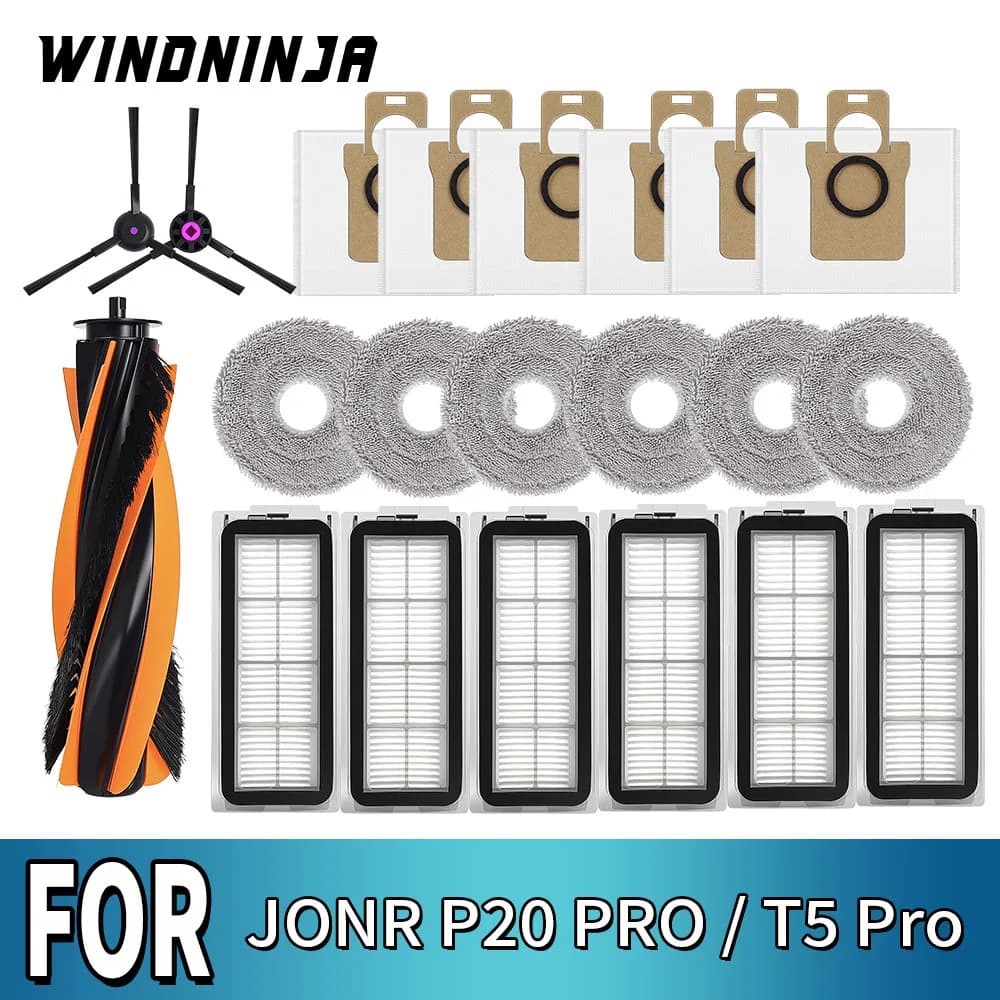Accessori di Ricambio per Robot Aspirapolvere JONR P20 PRO / T5 Pro: Spazzola Laterale, Spazzola Principale, Filtro HEPA, Panno per Mocio, Sacchetto Raccoglipolvere