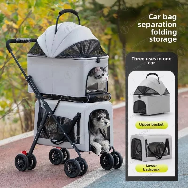 Passeggino per orsacchiotti a due piani leggero e lussuoso, regolabile, da viaggio all'aperto, con cinturino per animali domestici, cani e gatti