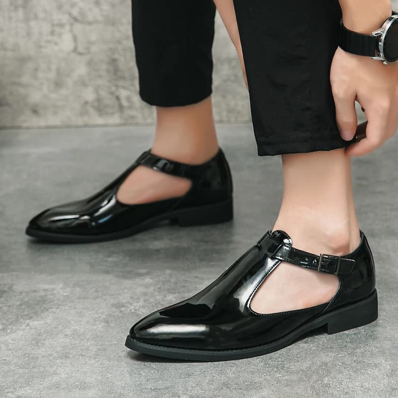 Brand Patent Leather Formal Sandals Men's Summer Shoes Leisure Beach Shoes Male Quality Leather Slippers Brown Dress Loafers Men