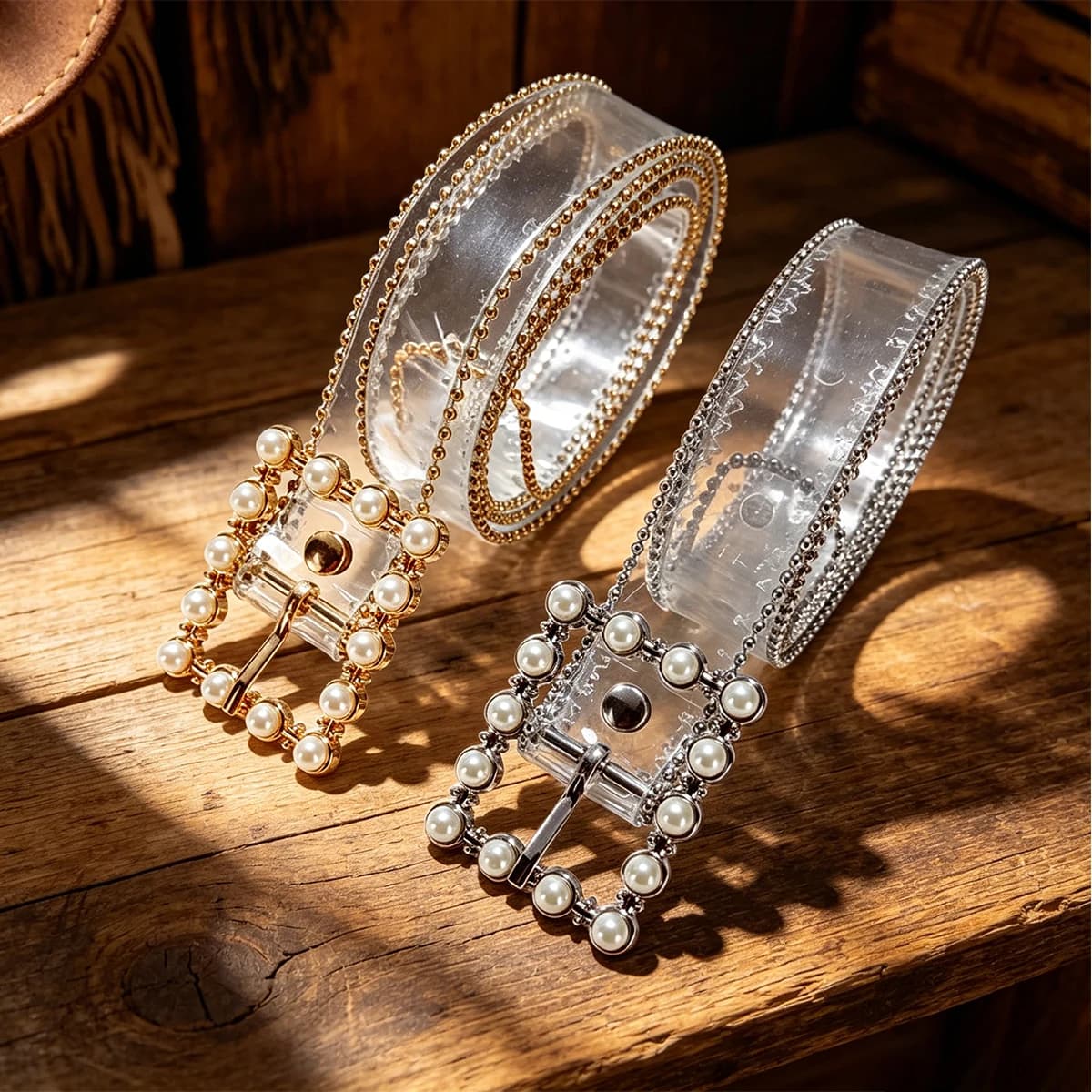 New Transparent Plastic Solid Color PVC Material Women Belt Pearl Rhinestone Fashion Tide Casual Fashion Personalized Waistband