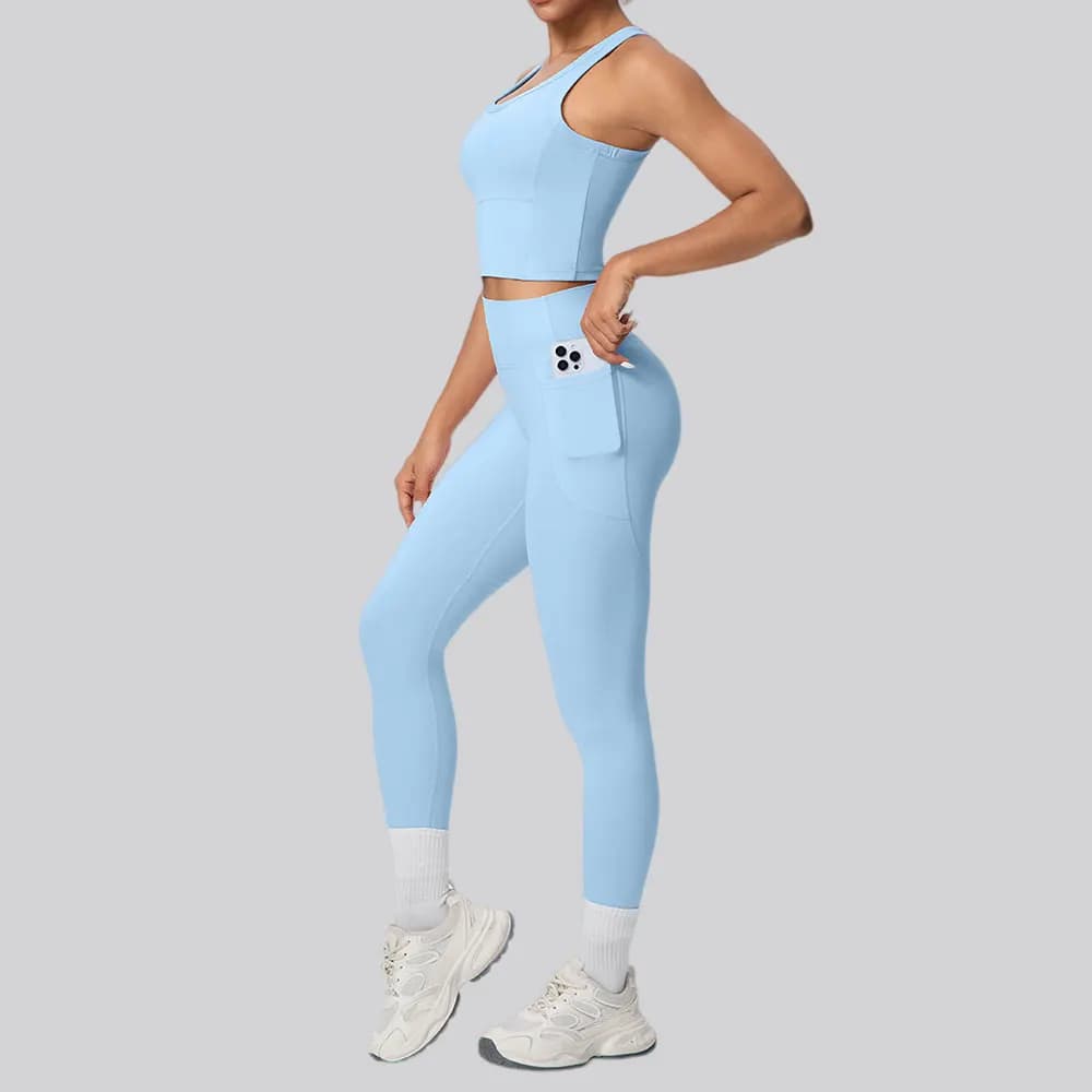 Set Sportivo da Yoga 2 Pezzi per Donna, Completo Push-Up con Reggiseno Sportivo e Leggings con Tasche, Abbigliamento da Allenamento
