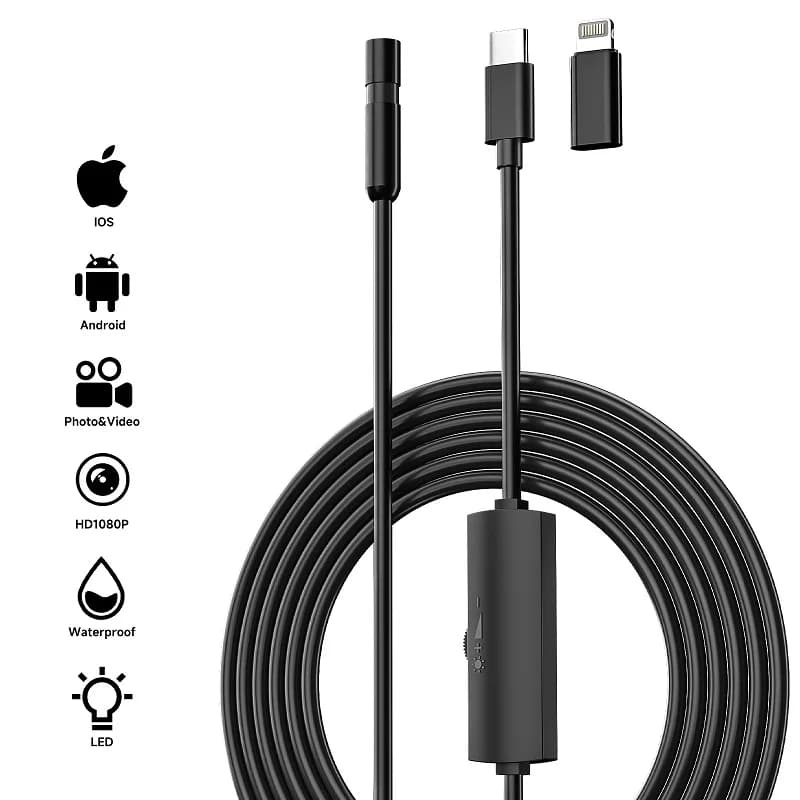 Endoscope TYPE-C Direct connection with iPhone phones Android HD1080P 8MM/5.5MM 2IN1 Boroscope camera for waterproof LED tube inspection