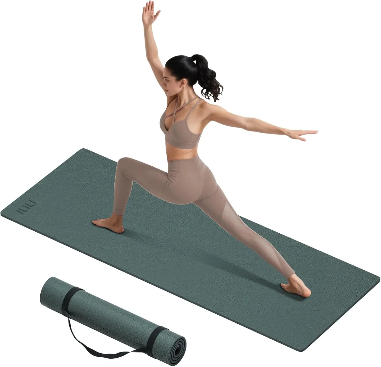 Tappetino Yoga Extra Spesso 10mm, 76x28x0.4in, Antiscivolo in TPE, Bicolore, Ecologico, con Cinghia di Trasporto