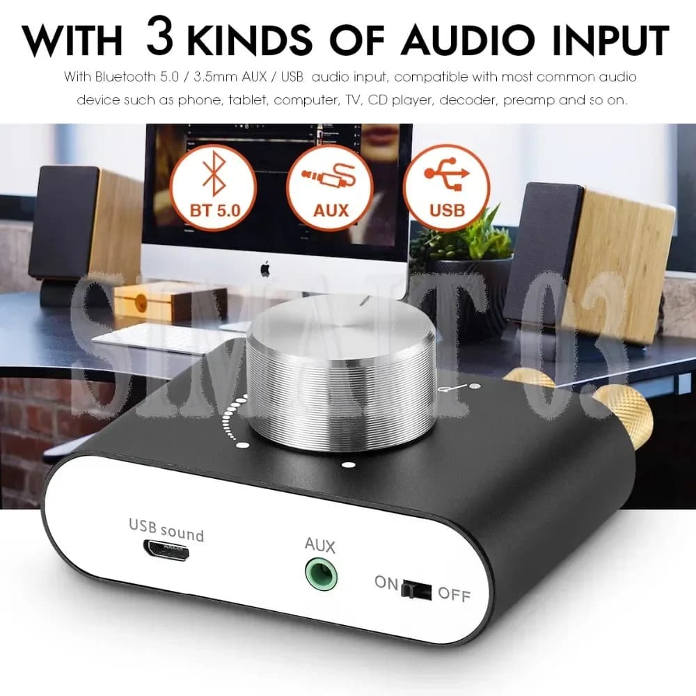Mini amplificatore HiFi Bluetooth 5.0 da 50 W×2, amplificatore audio digitale stereo con TPA3116 per altoparlanti audio domestici e per auto