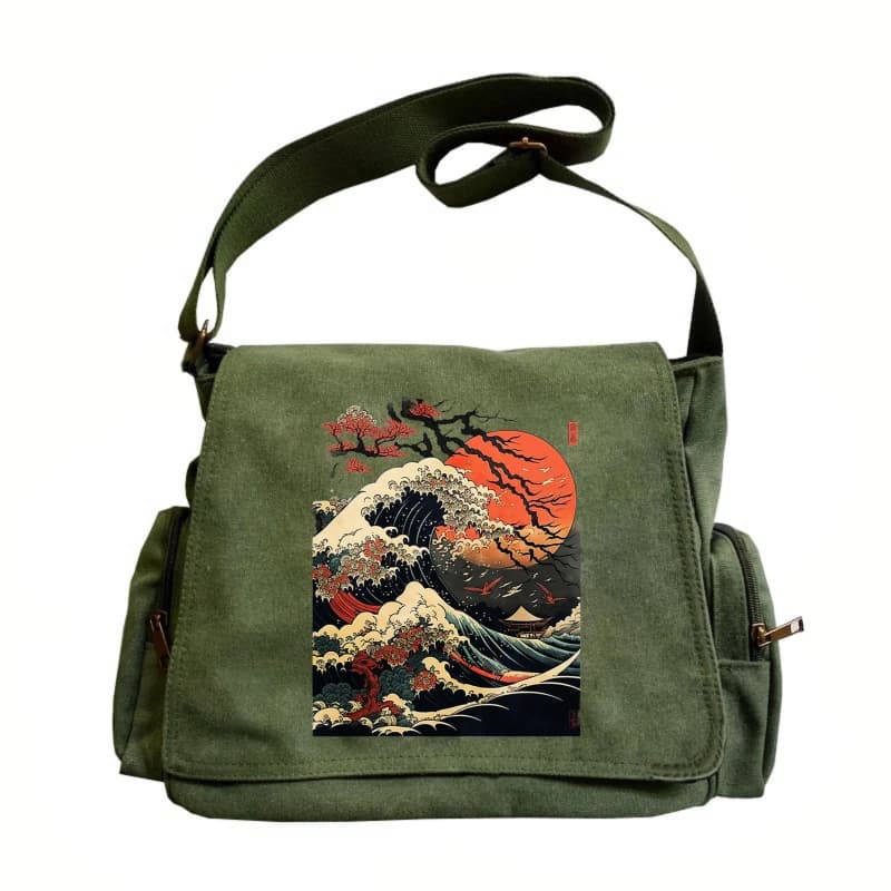 Women's Bag Men's Bag Shoulder Bag Crossbody Bag Messenger Bag Laptop Bag Canvas Large Capacity Wave Print