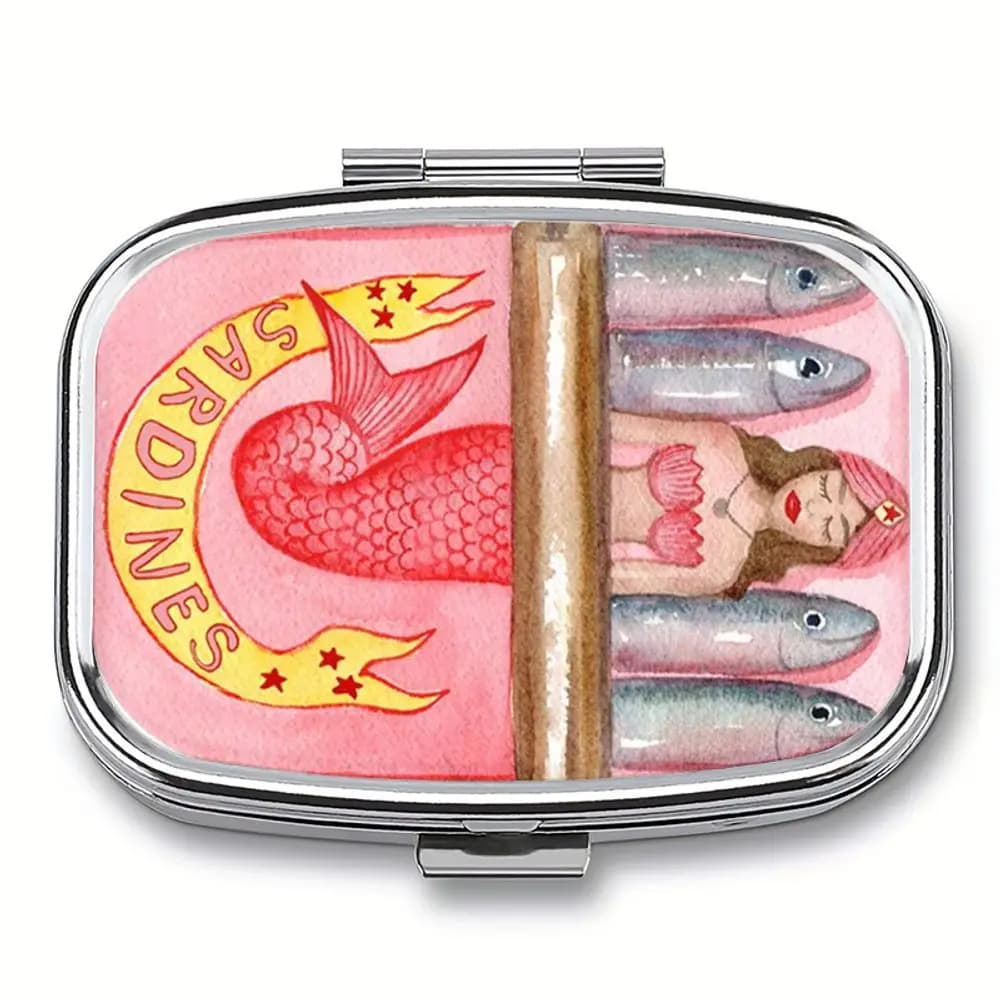 1 scatola mini in metallo a forma di sirena, 2 scomparti, custodia regalo portatile