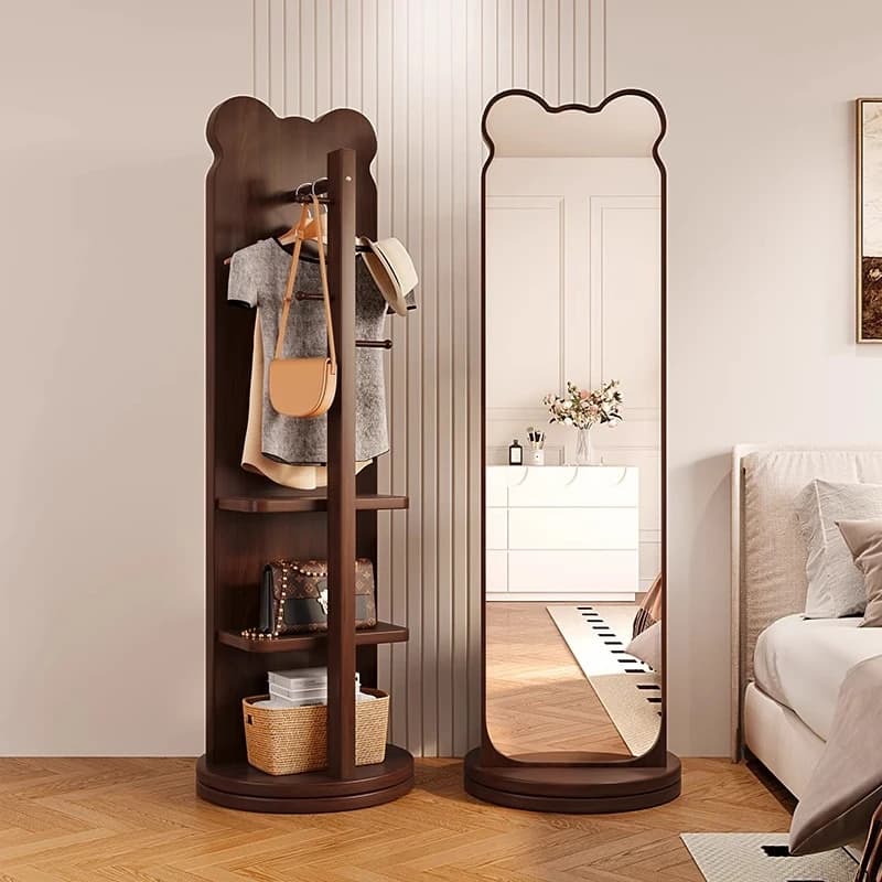 full-body mirror Coat rack rotatable Portable Bear shaped Hanger storage Organizer Shelf perchero de ropa living room furniture