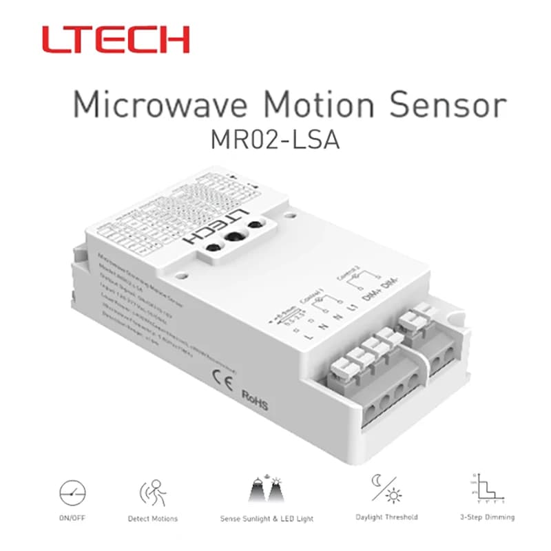 LTECH Microwave Motion Sensor 0-10V Drivers Turn on/off 2-step /3-step Dimming for Hallway,stairway and Office Applications.