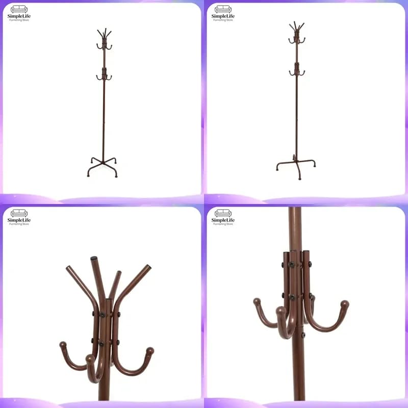 Brown Powder Coated Metal Round Coat Rack Wall Mounted Hook Hanger for Bedroom Hallway Entryway Hanging Hats Clothes