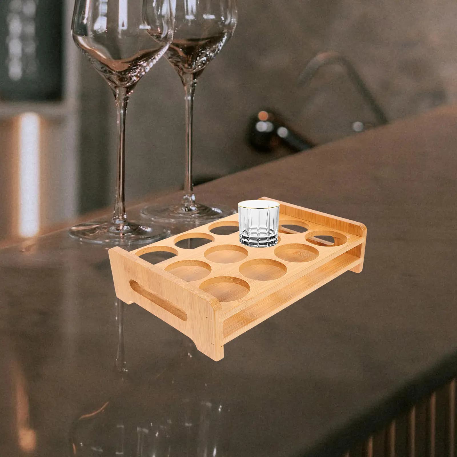 Bamboo Shot Glasses Holder Display Stand Versatile 12-Slot Rack for Whiskey Wine Beer Glasses Shot Glass Organizer Party Bar