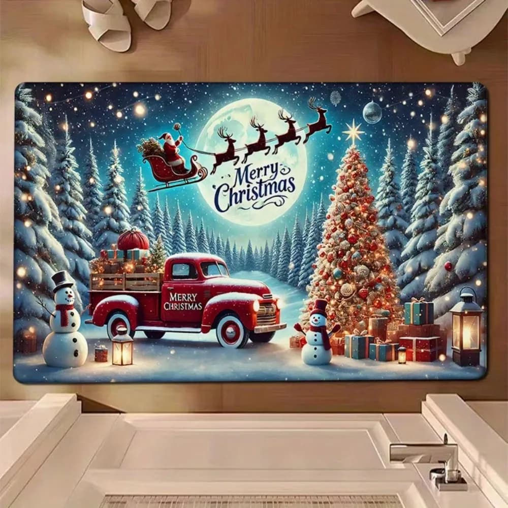 Zerbino natalizio invernale Tappetino in flanella Spessore Zerbino natalizio invernale Piccolo tappetino rosso antiscivolo Cucina Bagno Comodo tappeto