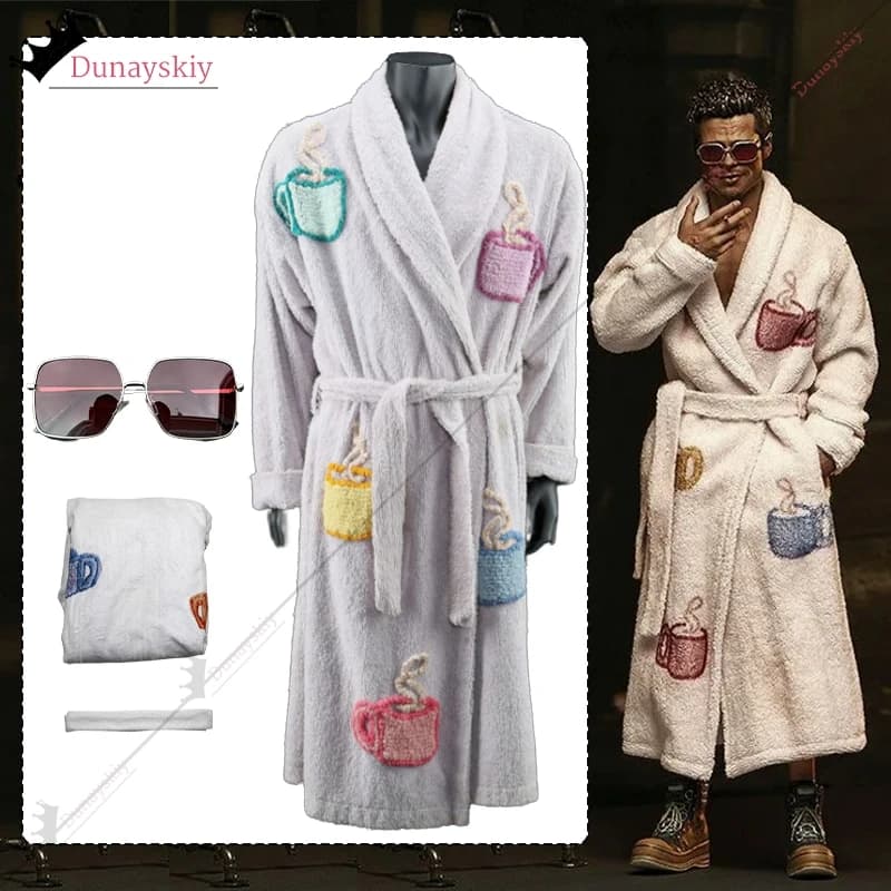 Lotta Movie Club Fantasia The Narrator Costume Cosplay Solid color Curved Bathrobe Long sleeve dress Homewear Role game Dress