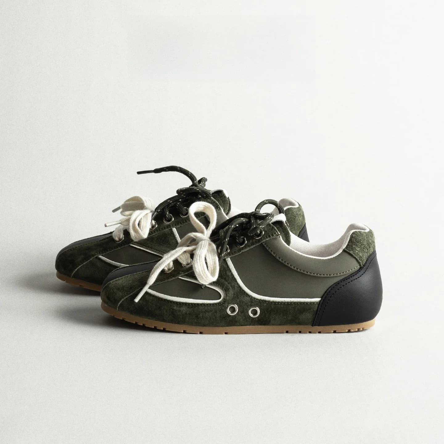 Green Genuine Leather Retro Ballet Deux Shoes Women's Spring Versatile Double Lace Sports Casual Fashionable Running Shoes