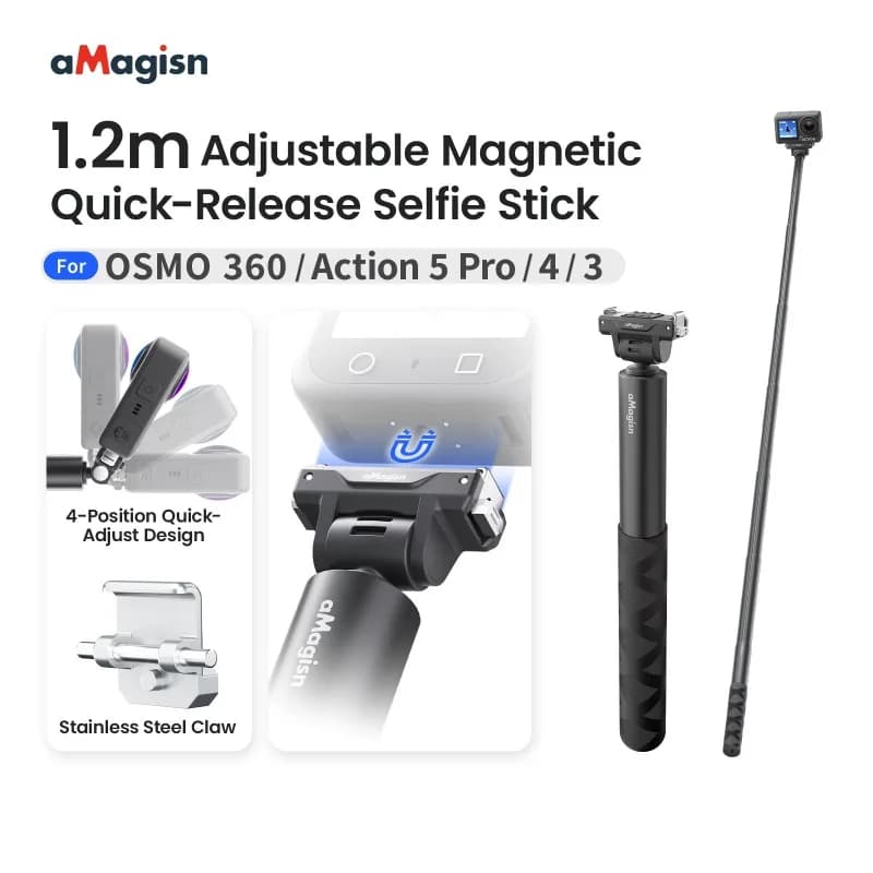 aMagisn Asta Selfie a Sgancio Rapido da 120 cm con Magnete Potente Integrato per OSMO 360/Action 5 Pro/4/3 - Accessorio per Action Camera