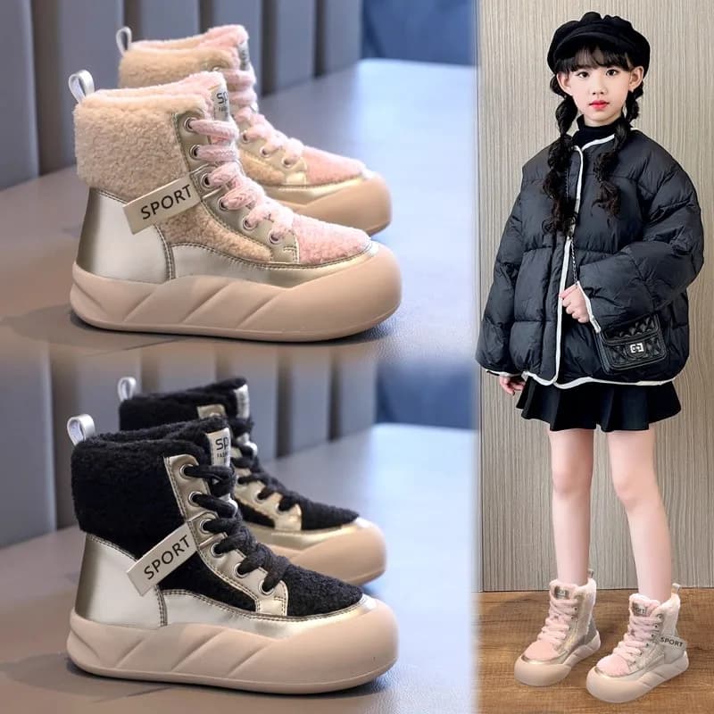 Stivali da bambino con fodera in pile caldo per ragazze dei ragazzi 2025 Nuovi stivali da trekking invernali per bambini Stivali da neve per la scuola per bambini chic versatili antiscivolo