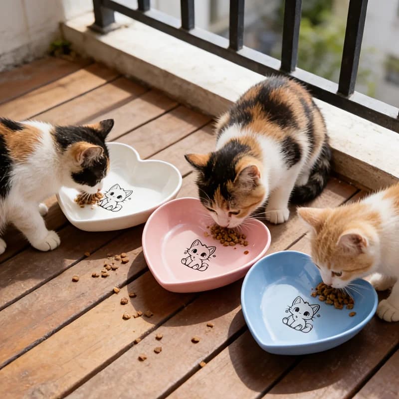 Set di 3 Ciotole Antiscivolo in Plastica per Gatti, Piatti Poco Profondi per Cibo e Acqua, Adatti per Gattini, Gatti di Piccola Taglia, Furetti e Gatti Randagi