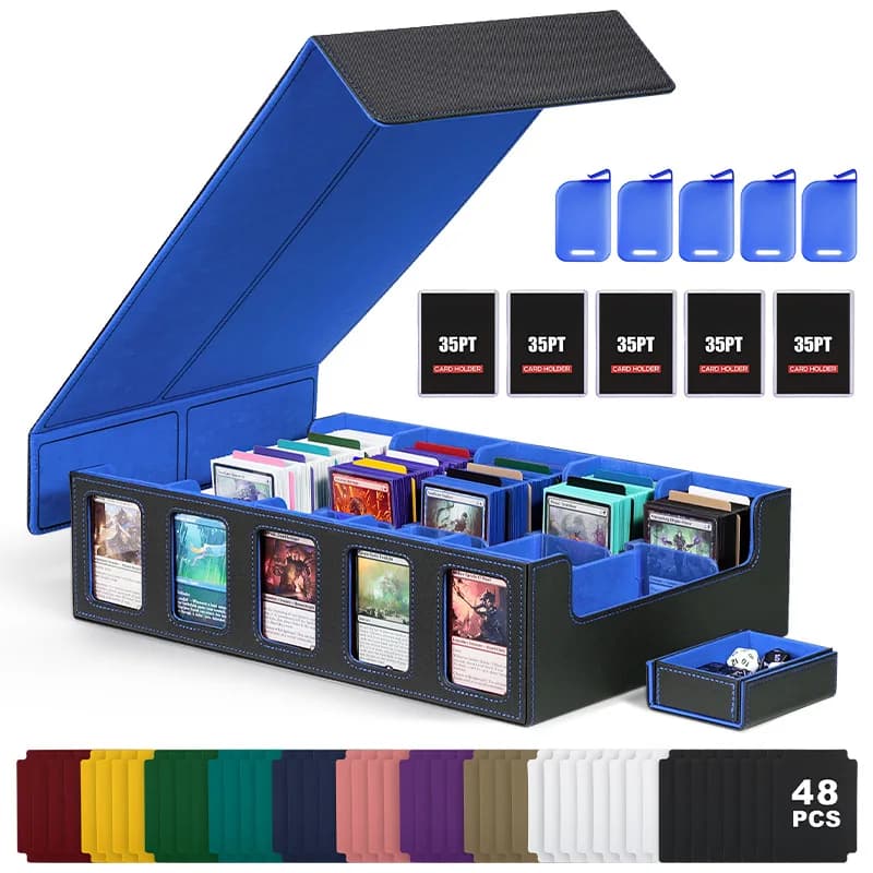 Scatola in Pelle per Carte Collezionabili, 5 File, Chiusura Magnetica, con Finestre Trasparenti, per Carte da Gioco e Accessori