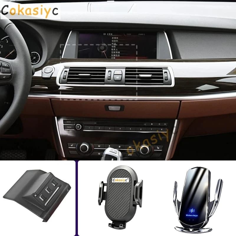 Supporto per telefono da auto per BMW Serie 5 5GT F07 2010 2011 2012 2013-2017 Supporti per cellulari Base fissa speciale per ricarica wireless in auto