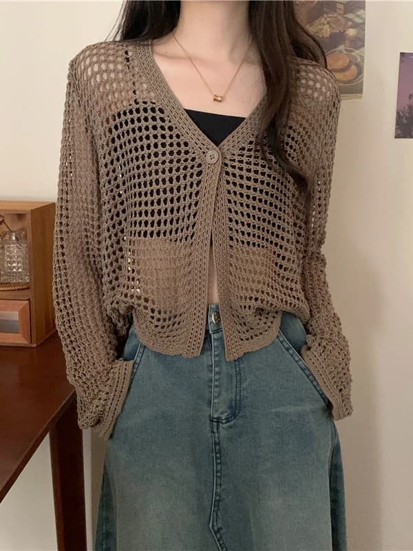 Spring Summer New 26 Hollow out Design Sun Protection Knitted Open Cardigan Women's Outerwear Loose Fit Thin Outer Jacket