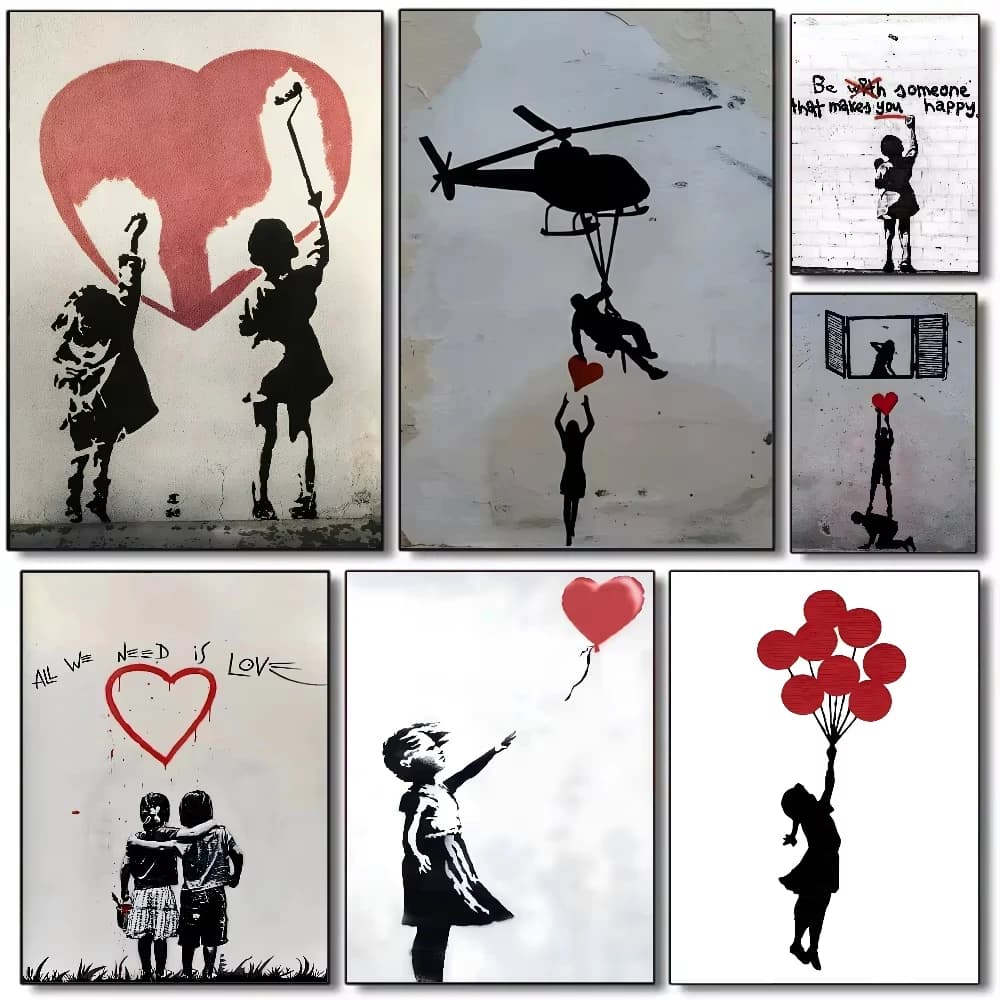 1PCS frameless Canvas paintingB-Banksy Graffiti Artwork Painting Poster HD canvas painting home living room bedroom bar aestheti