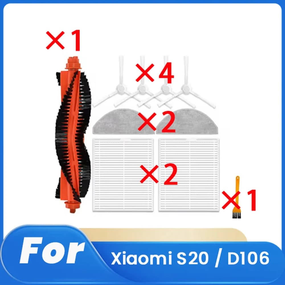 Set of 10 Accessories for Robot Vacuum Cleaner Xiaomi S20 / D106, Cleaning Parts, Main Brush, Lateral, Cloth and Filter