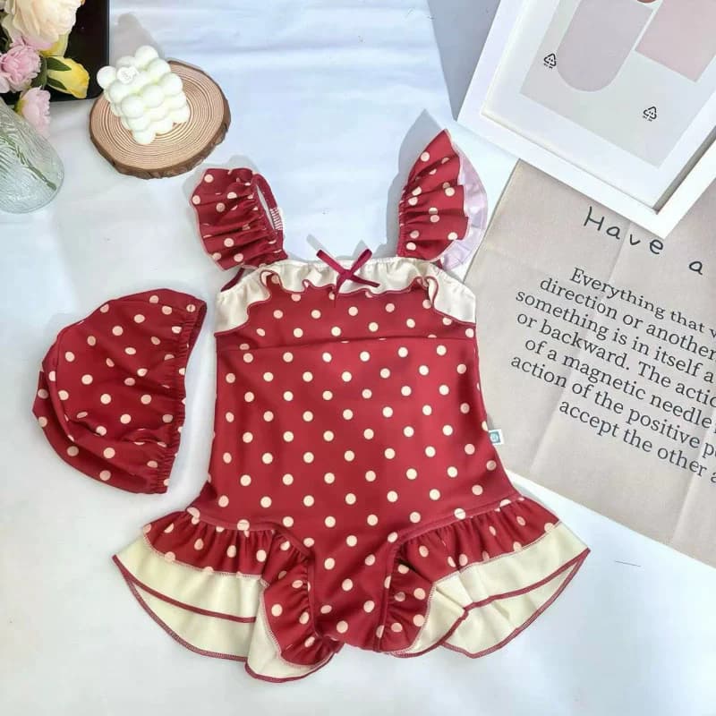 Costume da bagno intero a pois per bambine, bikini estivo dolce per bambini, abbigliamento casual da spiaggia per neonati
