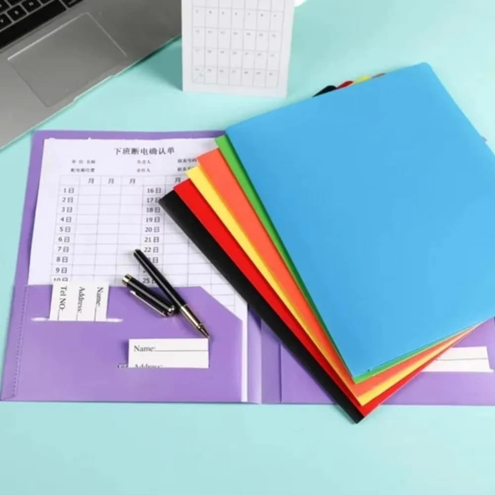 Plastic Two Pocket Folders with Pockets Store Documents File Folders Reusable Waterproof Business Card Holder School Supplies