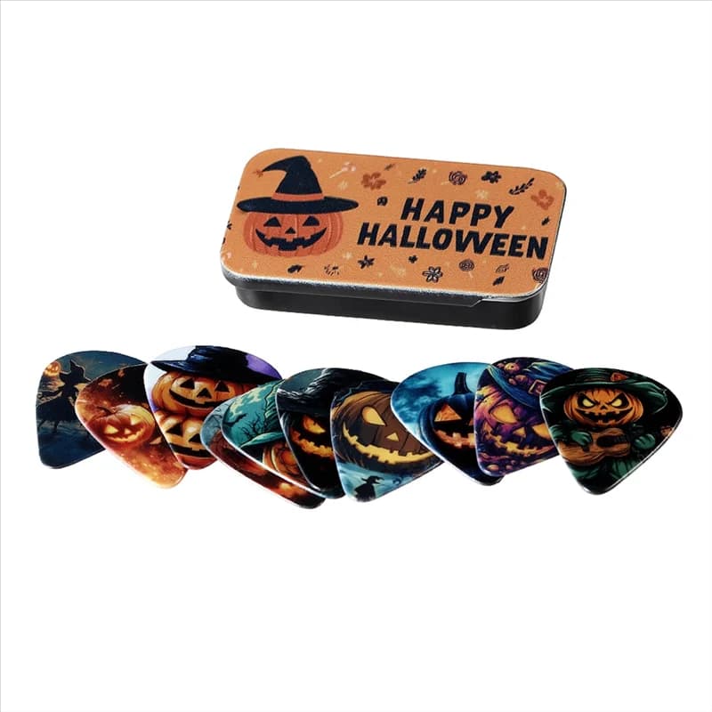 A79E-10 Pezzi Plettri per Chitarra Happy Halloween Pumpkins Stampa Plettri per Chitarra con Custodia Accessori per Chitarra