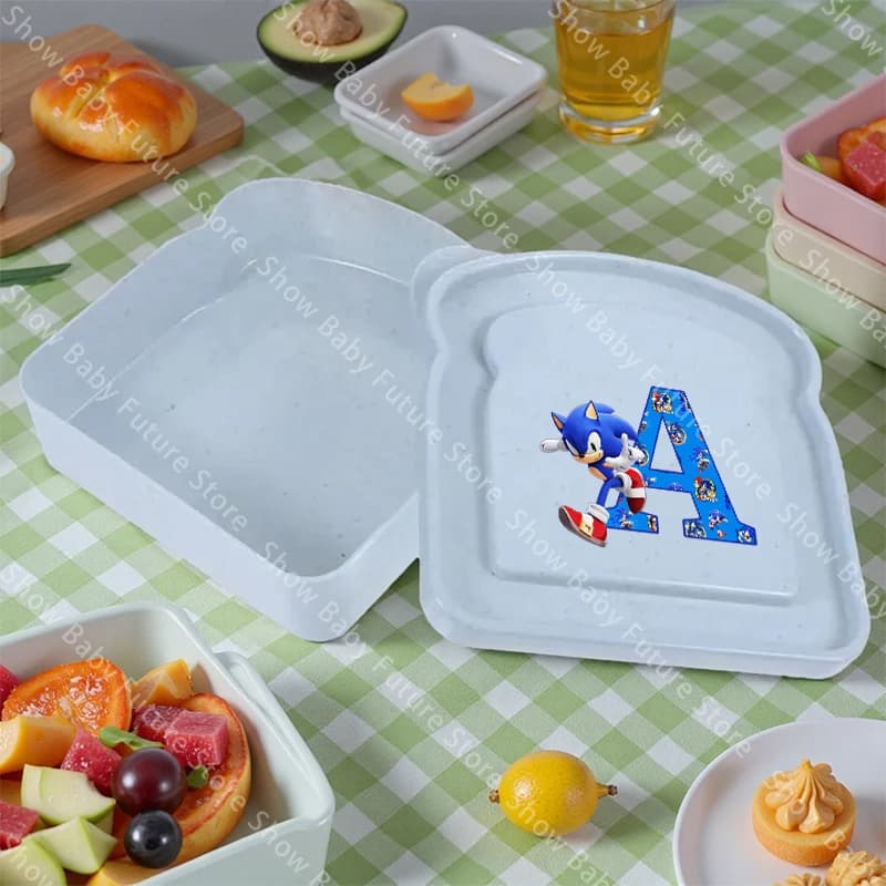 New Cartoon Sonics Letter A-Z Sandwich Storage Box Boys Anime Sliced Toast Container Student Lunch Boxes Food Container with Lid