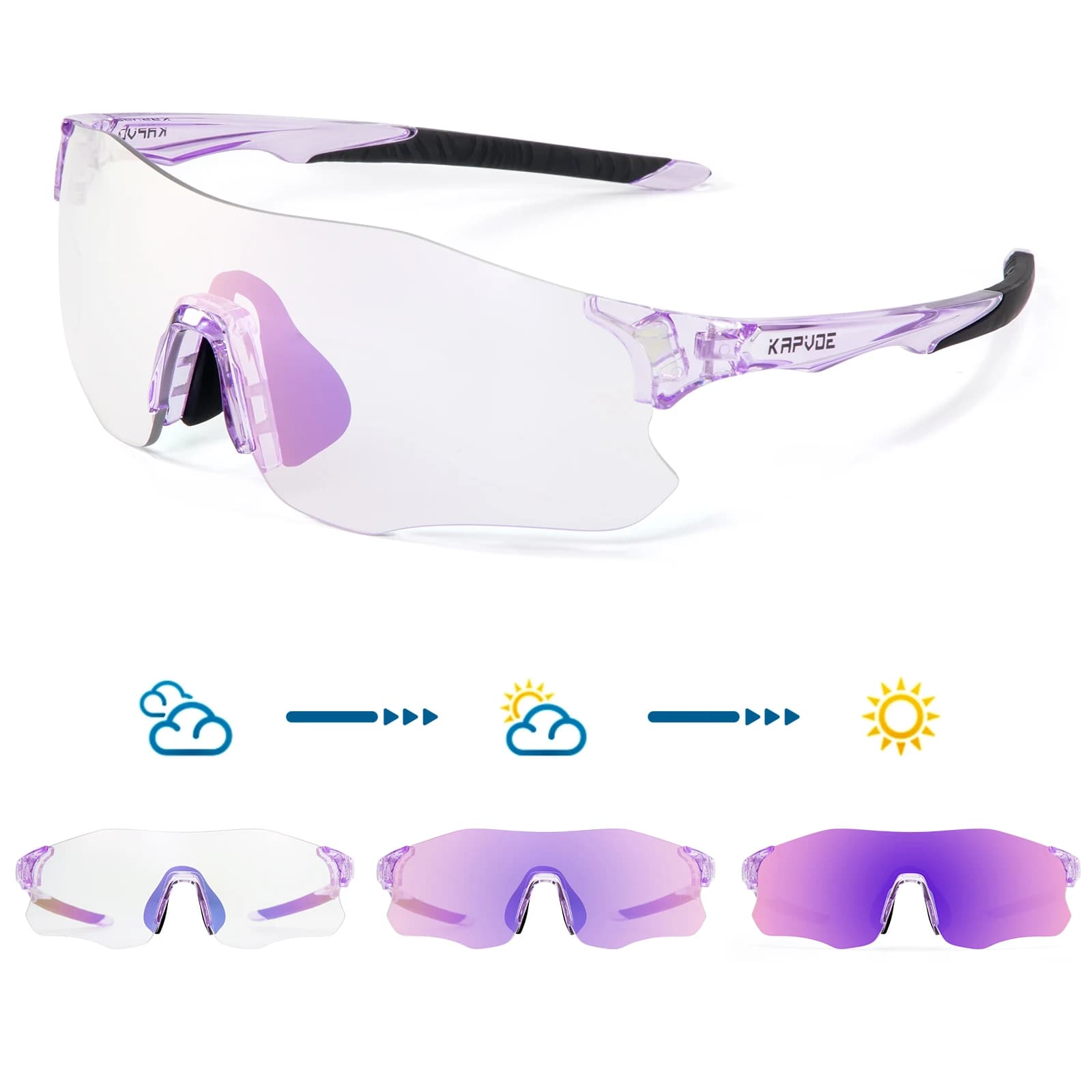 Kapvoe Occhiali da sole da corsa fotocromatici viola Sport all'aria aperta Bici Maratona Occhiali da ciclismo Occhiali da mountain bike Occhiali