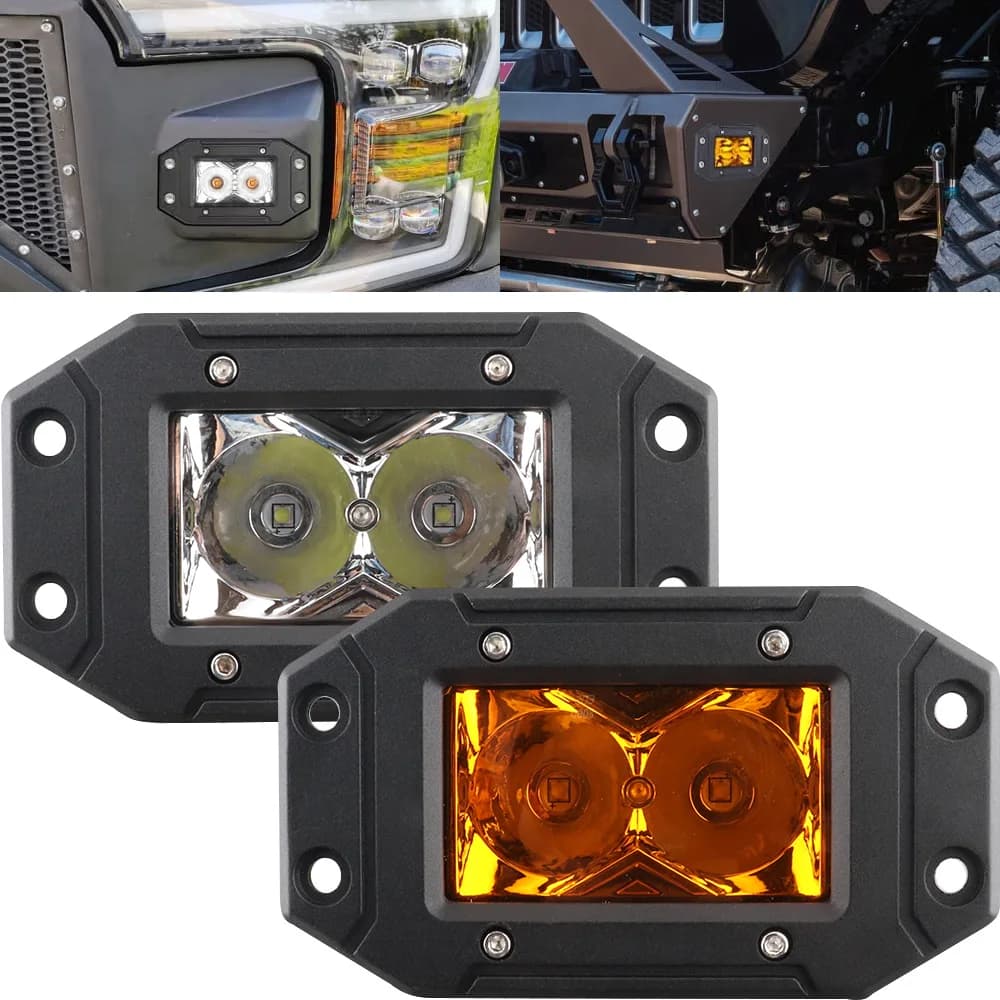LED Flush Pods luce da lavoro fuoristrada montaggio a incasso fendinebbia a Led per auto moto ATV UTV SUV trattore 4x4 camion giallo Spot Beam