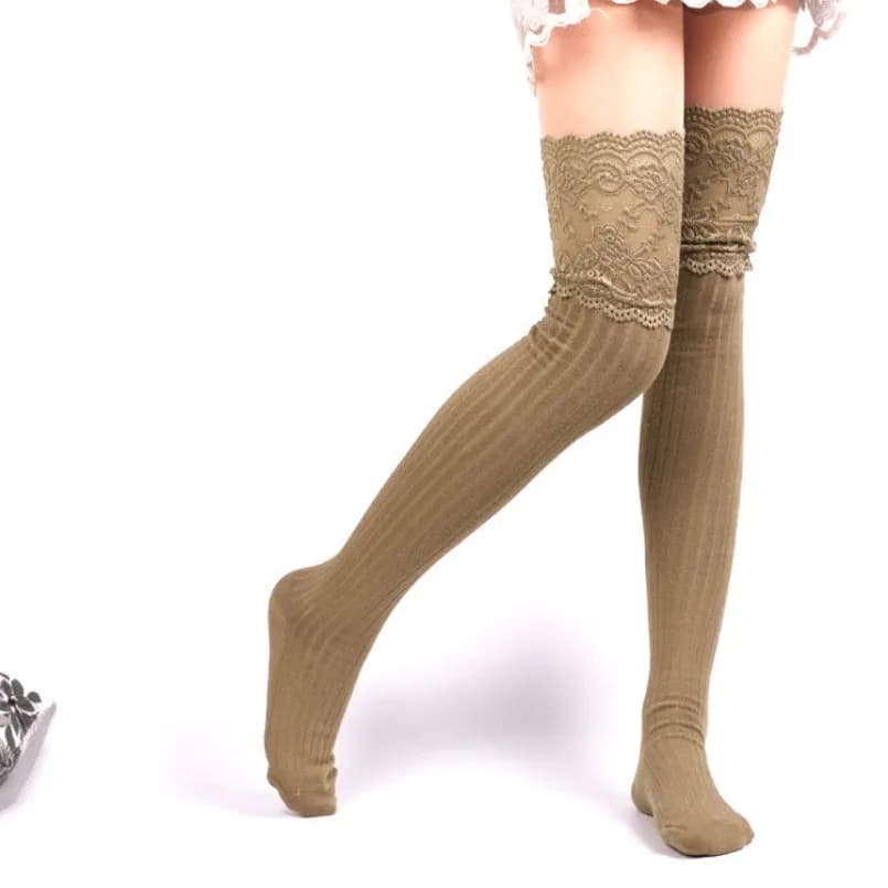 Over Above Knee Socks Womens Lace Stockings Warm Winter Ladies Girls Black White Long Thigh High Knitting cotton Socks 2026 New