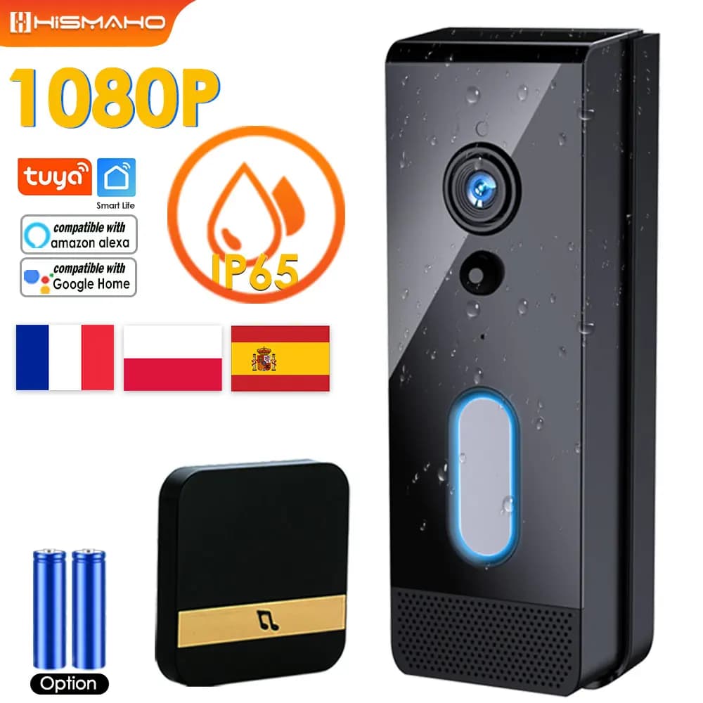 Tuya WiFi Campanello Telecamera 1080P Esterno IP65 Impermeabile Videocitofono Senza Fili Smart Home, Casa Intelligente Campanello per Porte Alexa Google Appartamento