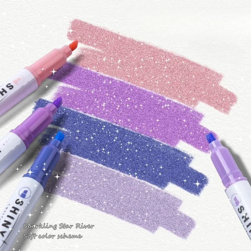 4Pcs/box Aesthetic Star Glitter Highlighters Shiny Scrapbook Doodle Pens Notebook Highlight Markers Pen Kawaii Kids Stationery