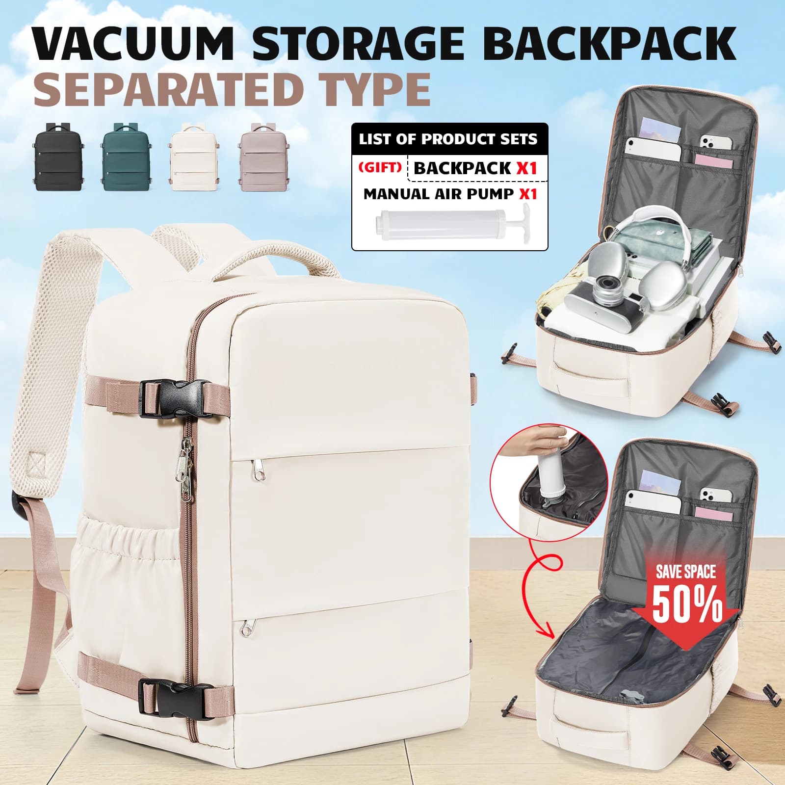 Zaino sottovuoto 40x30x20cm per bagaglio a mano Ryanair, borsa per laptop da 15.6'', borsa da viaggio per donna, borsa da lavoro, borsa per la scuola