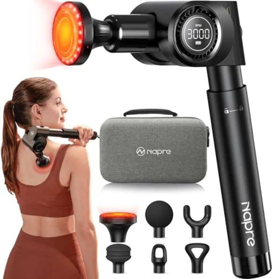 Massage Gun with Heat, Portable Percussion Massage for Deep Textiles, to relieve Muscular/Cervial/Corporal Pain, with Long Retractable Prolonging Auction