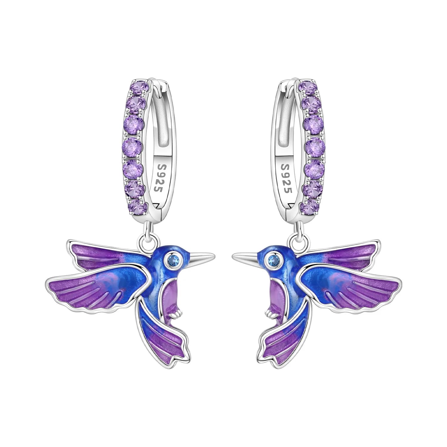 Cycuff 925 Sterling Silver Blue Purple Bird Drop Earrings Women Earrings Charm Fashion Birthday Party Jewelry Fine Gift Aretes
