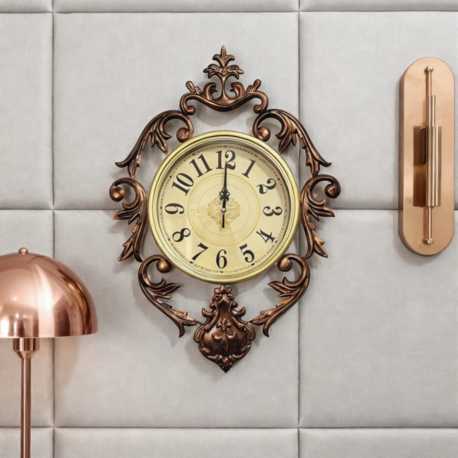 French Style Wall Clock Bronze Toned Ornate Wall Clock Home Decor Scrollwork Floral