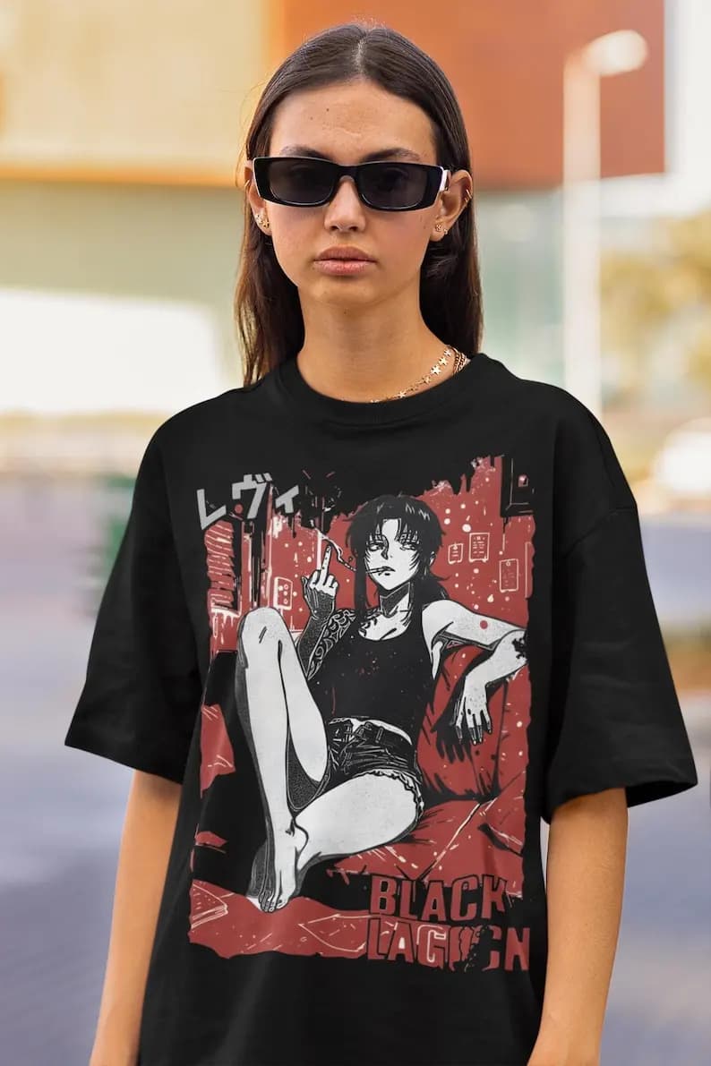 Camicia anime unisex Black Lagoon, maglietta anime anni '90, camicia Revy Manga, camicia REGALO Waifu, Balalaika, anime giapponesi Black Lagoon