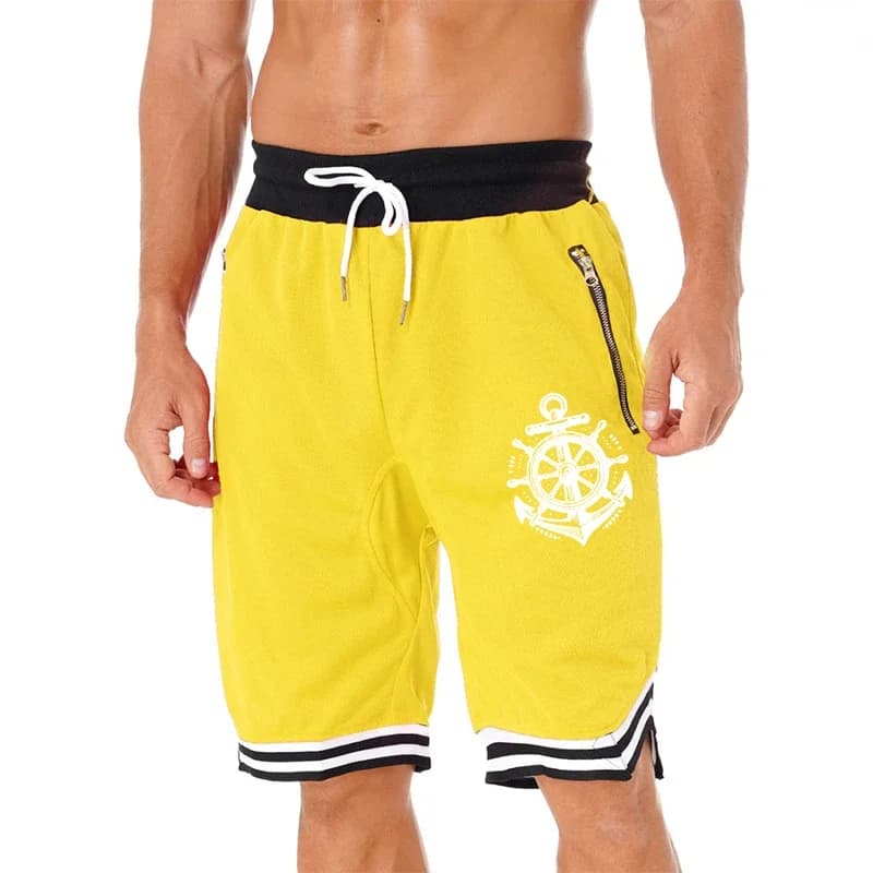 Men's fast drying printed light athletic net basketball shorts with zip pockets